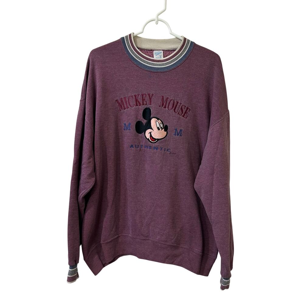 Velva Sheen Mickey Mouse Womens Sz XL Purple Crewneck Sweatshirf Embroidered 90s